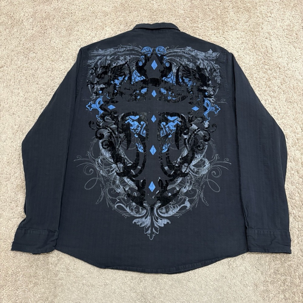Vintage Y2K Helix Shirt Men's XL Black Long Sleeve Button Up Grunge Goth Cyber